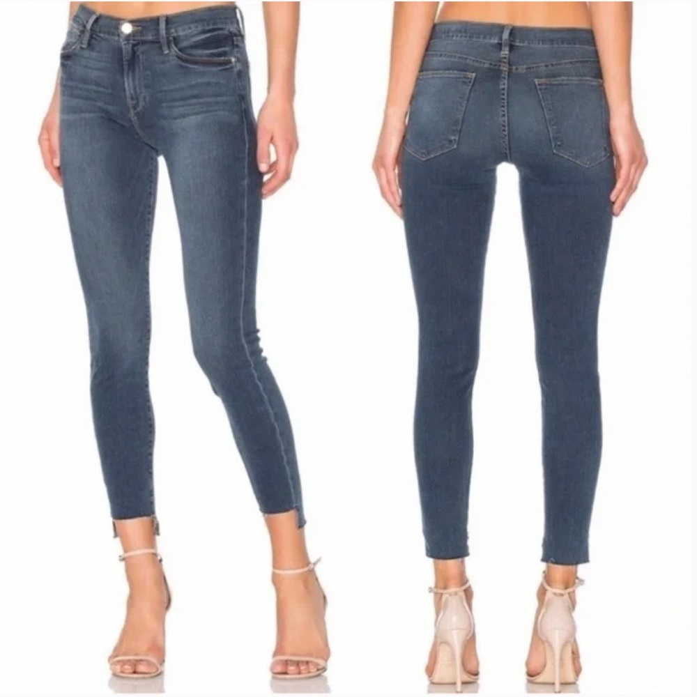 FRAME Denim Le High Skinny Stagger Hem in Woodhaven Wash